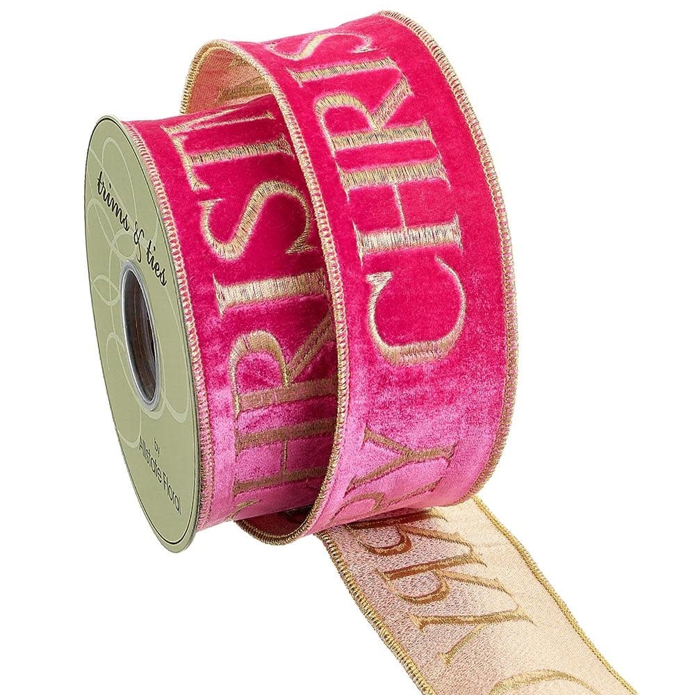2.5-inch x 10-yard Merry Christmas velvet ribbon in pink