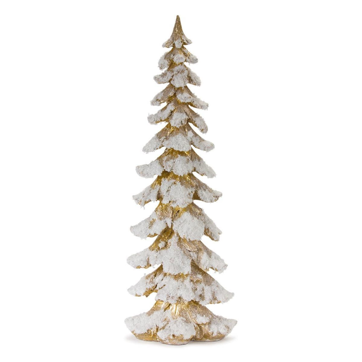 26-inch tall gold resin Christmas tree figurine with a textured, snow-dusted finish.