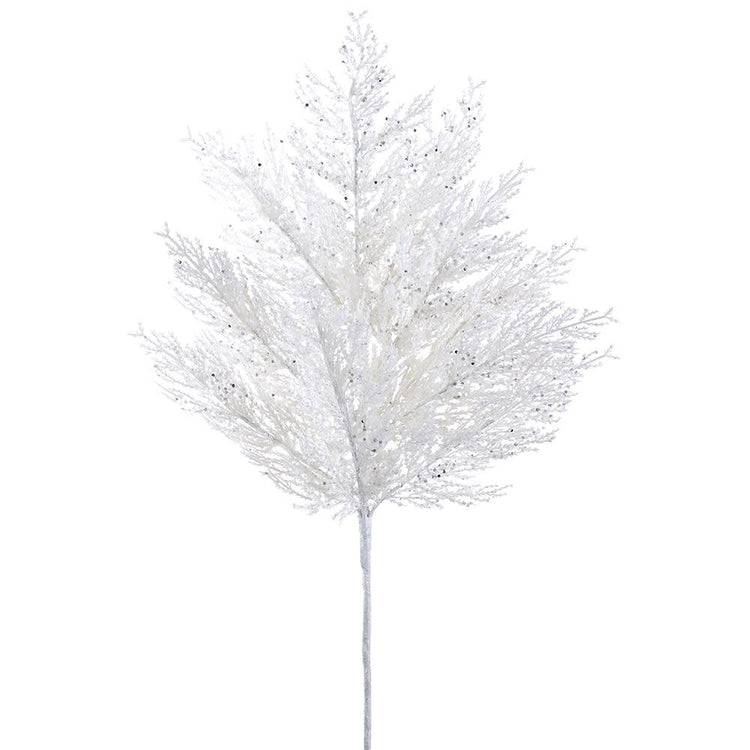 27-inch white pine spray covered in glitter for a festive winter look.