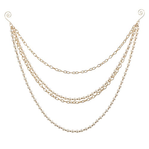27-inch gold-tone metal chain and faux pearl garland with a multi-layered draped design.
