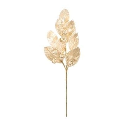 A 27-inch tall decorative gold leaf and berry spray made of polyester.