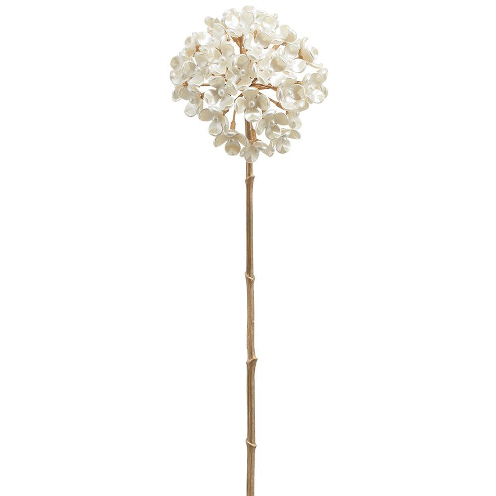 27-inch decorative allium spray featuring white pearl-like flowers on a long, thin gold stem.