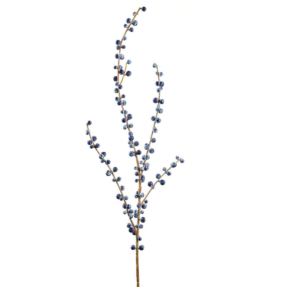 28-inch artificial berry spray with blue, frosted-look berries on a thin, flexible brown stem.
