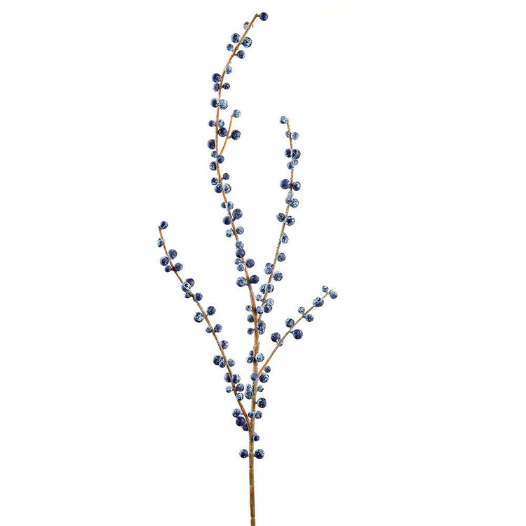 28-inch artificial berry spray with blue, frosted-look berries on a thin, flexible brown stem.