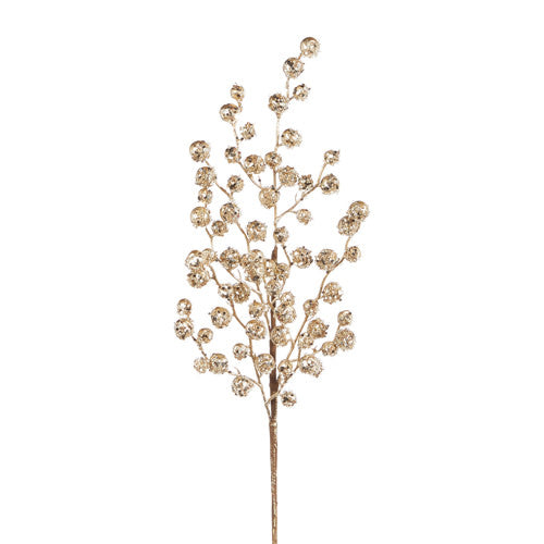 28-inch champagne-colored decorative berry spray with a frosty, iced finish on a flexible stem.