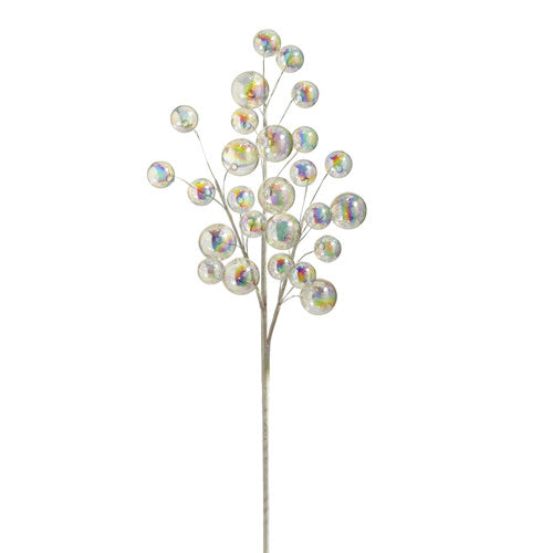 Twenty-eight inch plastic spray featuring multicolor iridescent ball ornaments arranged in a festive silhouette.