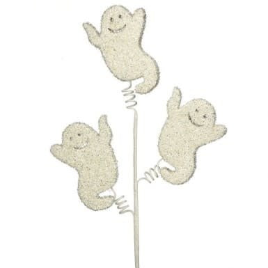 29-inch white glitter ghost spray featuring three playful ghosts attached to flexible springs.