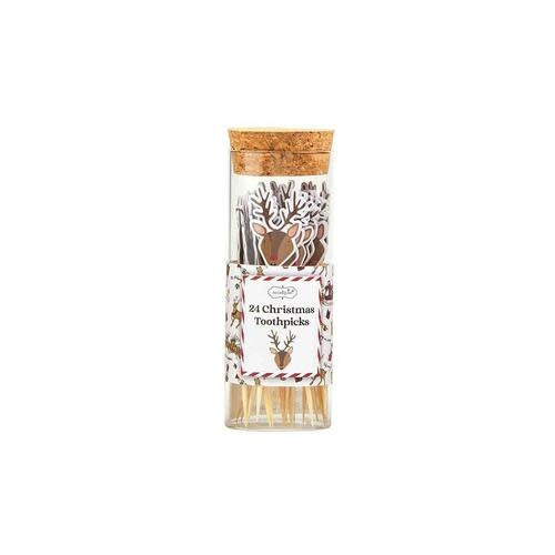 Red paper Christmas toothpick with white snowflake pattern