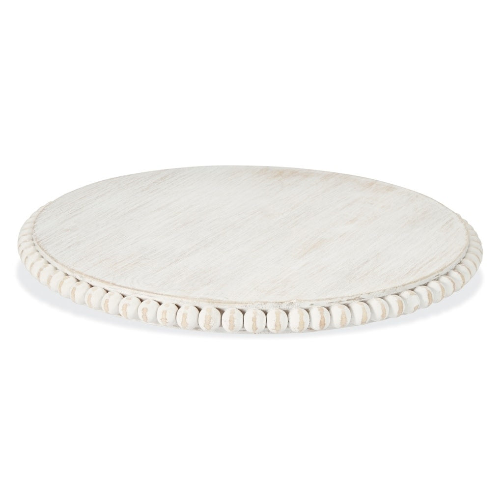 White distressed mango wood Lazy Susan with beaded rim