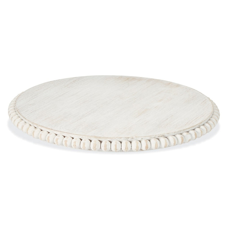 White distressed mango wood Lazy Susan with beaded rim