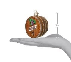 3-inch wooden wine barrel ornament with metal hoops