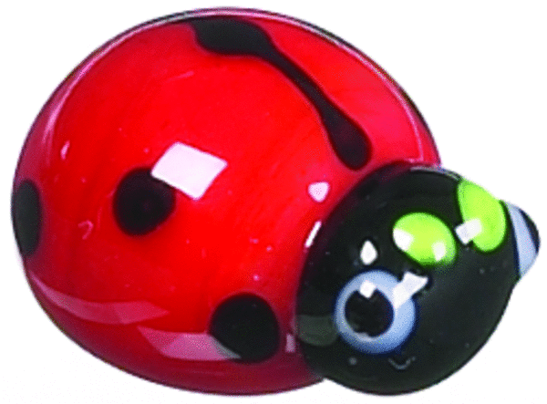 Tiny silver ladybug charm with red enamel wings and black spots on a split ring.