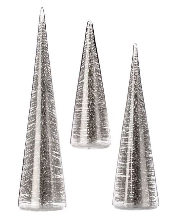 Silver glass tree decoration with bristle texture accents