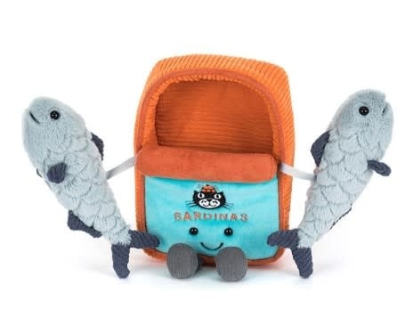 Amuseables Sardine Tin plush toy with polyester fabric body in blue-gray color and hard eye detail.