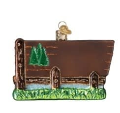 Yellowstone National Park ornament featuring iconic geysers in red enamel with gold accents on a silver-tone base.