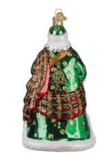 Hand-crafted Irish Father Christmas ornament with red suit, white beard, green hat, and gold trim.