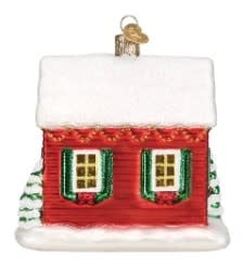 Norman Rockwell You're Home! ornament featuring a figure on Grandfather's porch in red and green holiday colors.