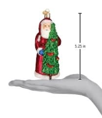 Santa Claus ornament with red suit holding calling birds