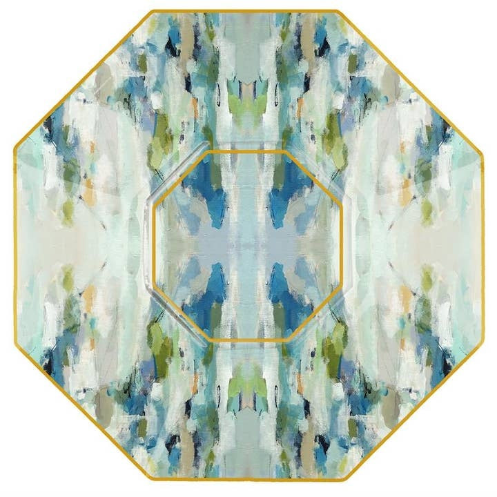 Octagonal decoupage glass plate with hand-painted gold edges featuring floral artwork.