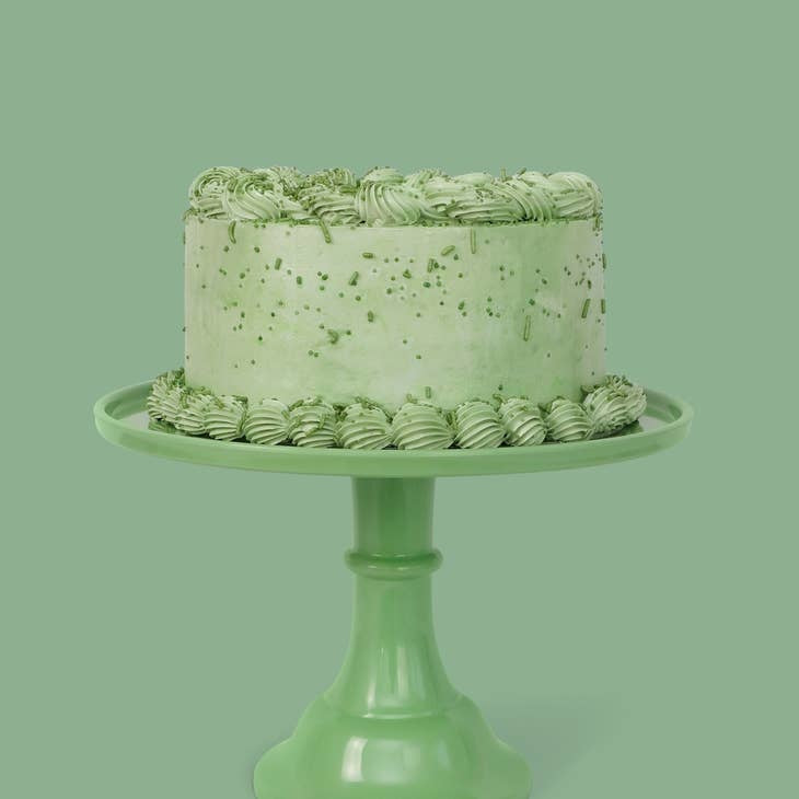 White melamine cake stand with unscrewing two-part base.