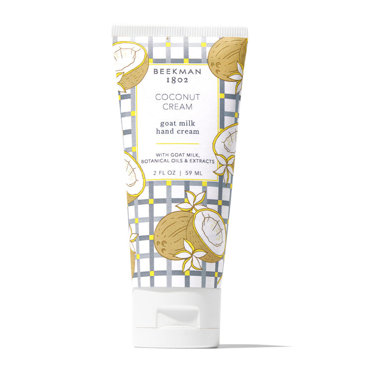 Tube of Coconut Cream hand cream with textured coconut packaging
