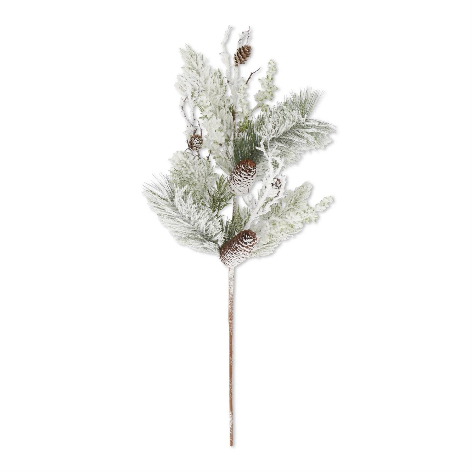 30-inch glittered and flocked pine stem featuring natural pinecones and evergreen branches.