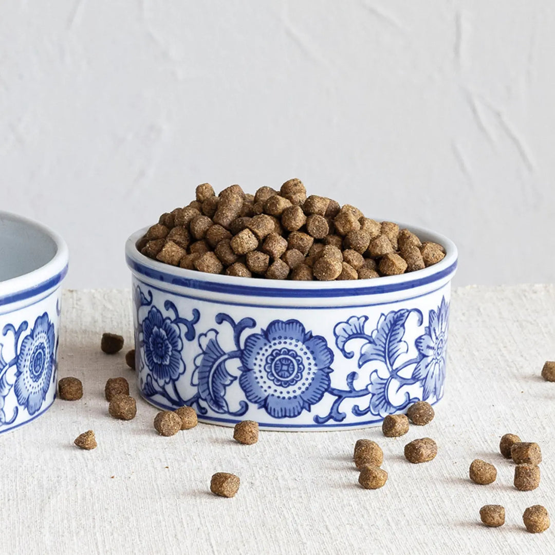 30 oz. Cup Stoneware Pet Bowl with Floral Design