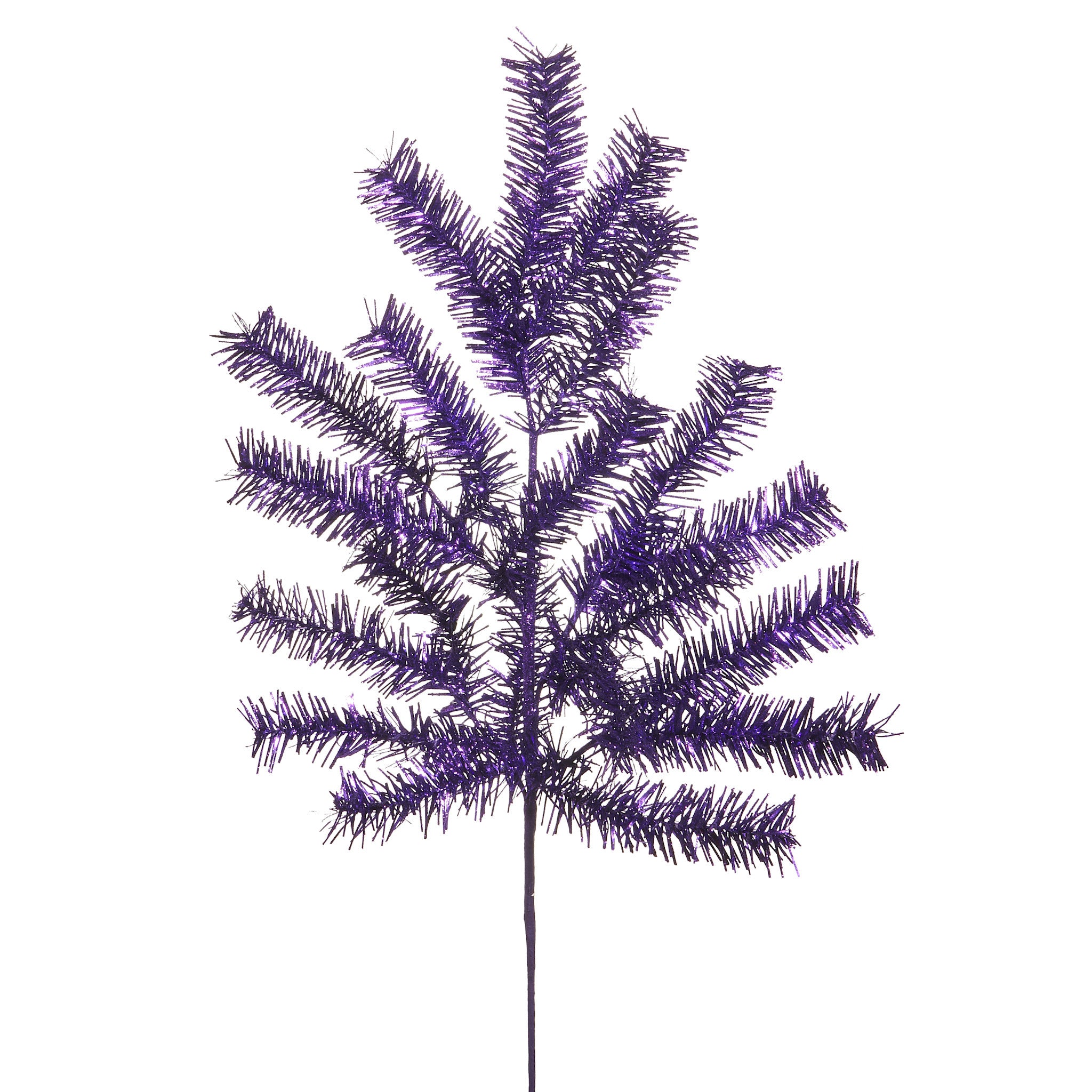 A 30-inch purple tinsel spray made of plastic with a pine-like branch silhouette.