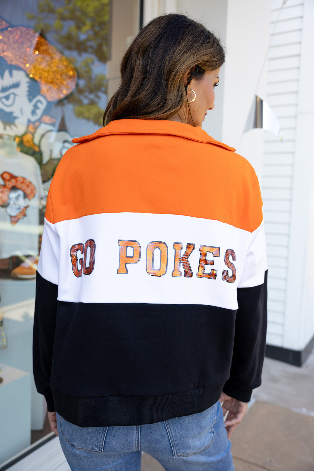 Chloe Licensed Ok State Quarter Zip Colorblock Sweatshirt