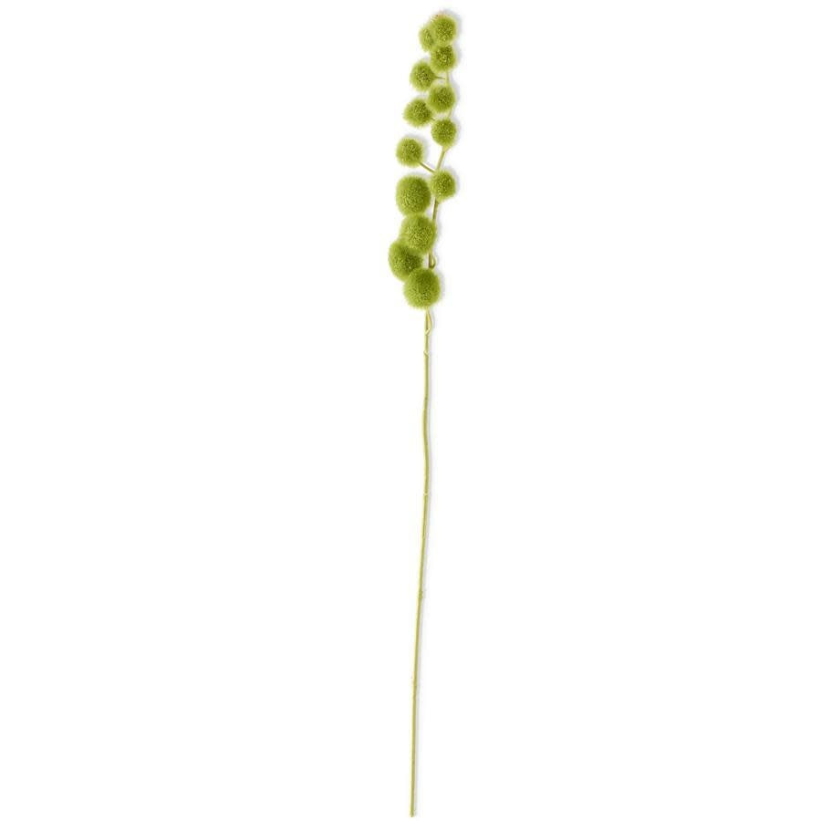 32-inch green flocked ball stem with a long, slender stalk and multiple fuzzy, round flower heads.