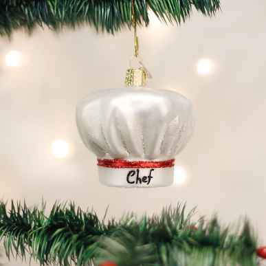 Black chef's hat ornament with a classic toque silhouette.