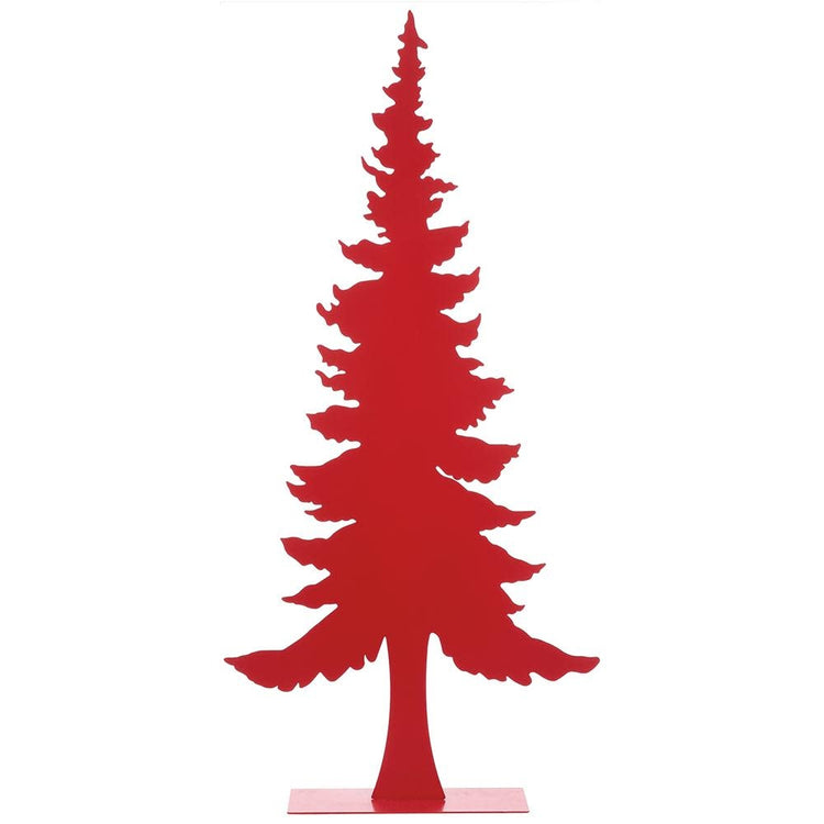 Red metal tabletop tree with a minimalist silhouette, standing 32.25 inches tall.