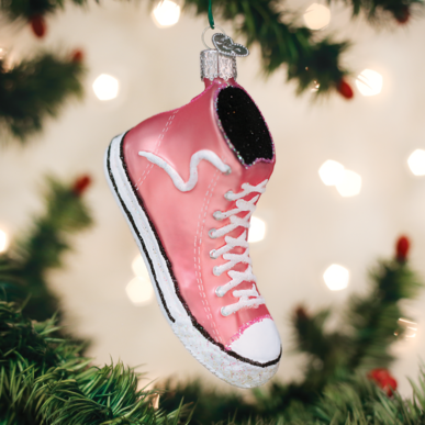 Pink high-top sneaker ornament with classic athletic silhouette