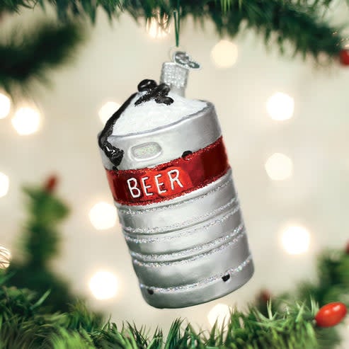 Aluminum beer keg with a cylindrical shape in metallic silver finish.