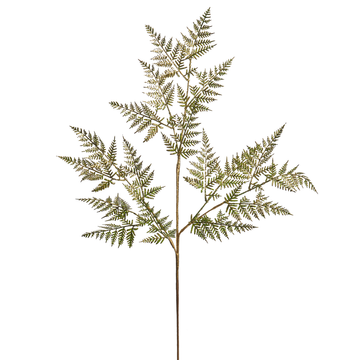 32-inch metallic gold fern spray with delicate shimmering foliage on a single stem.