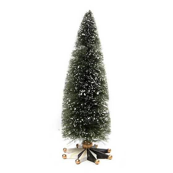 Medium farmhouse bottle brush tree with sisal branches on a dimensional resin star base accented with golden balls.
