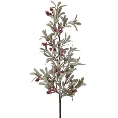 35” Frosted Miseltoe/Berry Spray