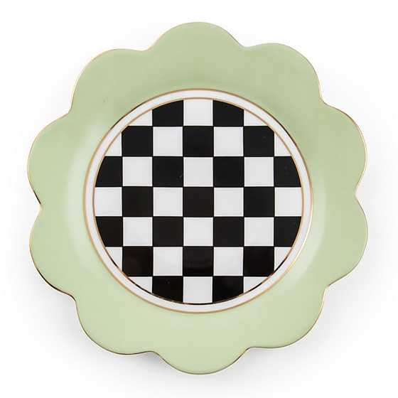 Butterfly-shaped porcelain dinner plate with pistachio petals and gold lustre trim