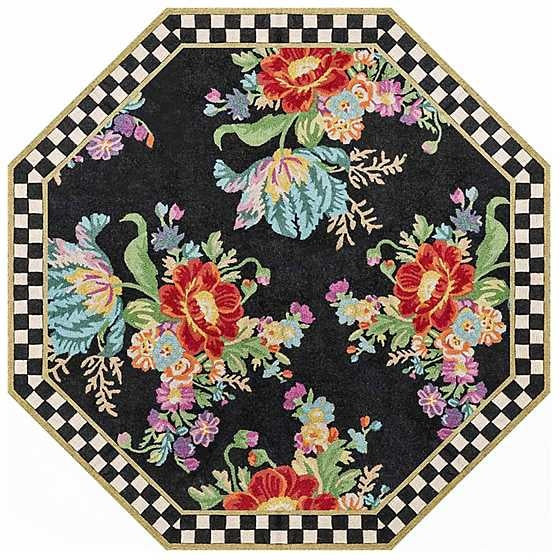 6-foot octagon washable rug with flower market print in woven polyester