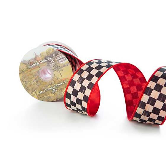 Red Courtly Check ribbon with linen-finish checks on one side and festive red on the other.