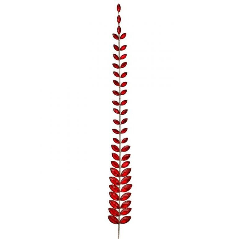 36-inch decorative stem featuring red jewel-shaped leaves on a flexible silver wire branch.