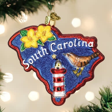 South Carolina Palmetto State ornament featuring a white palmetto tree silhouette on a blue background.