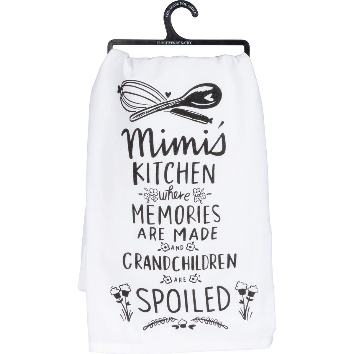 Black cotton kitchen towel with white text reading 'Remember As Far As Anyone Knows We Are A Nice & Normal Family'.