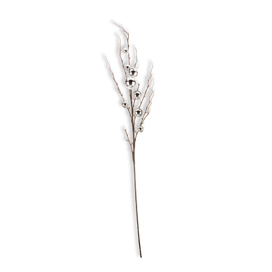 36-inch decorative brown stem featuring various sized shimmering silver jingle bells.