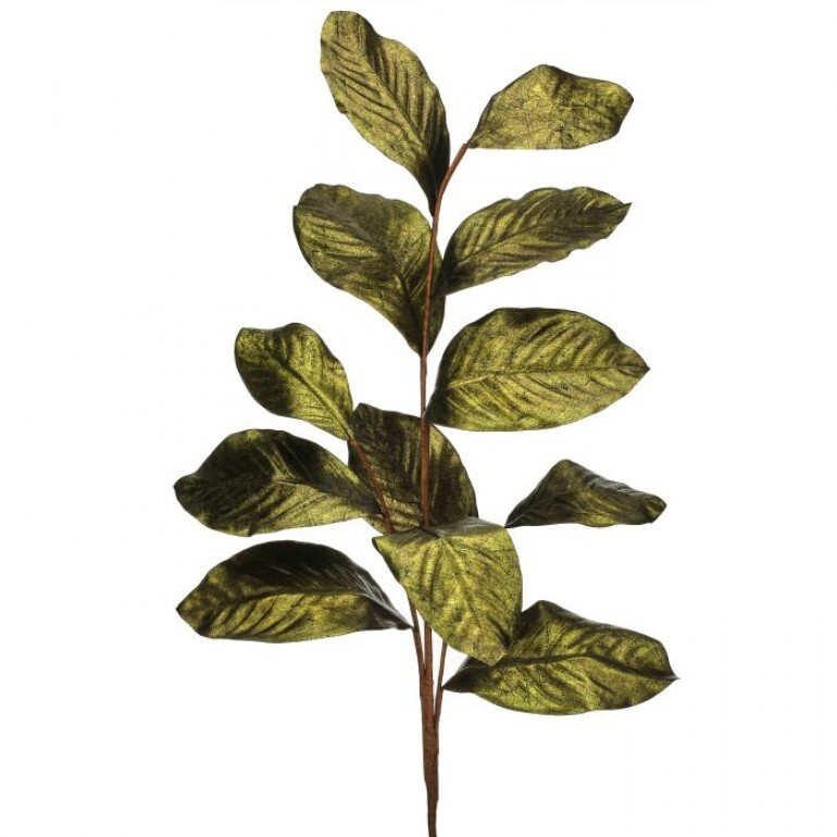 37" Gilded Magnolia Leaf Spray Green
