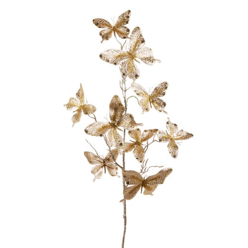 37-inch decorative spray featuring multiple glittery gold butterflies on thin branches.