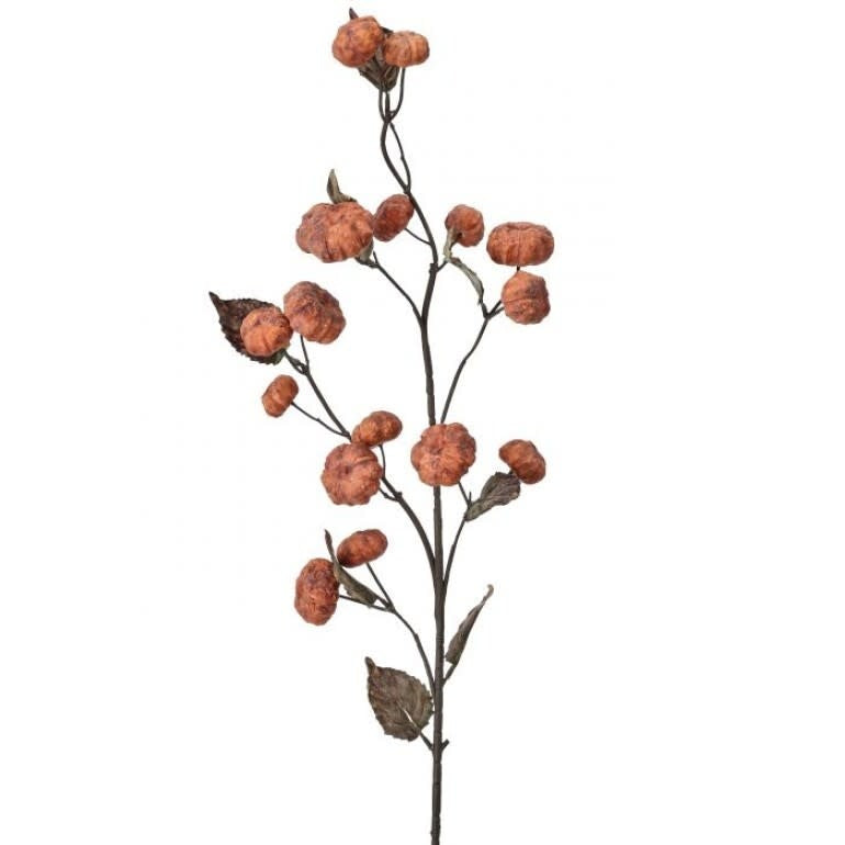 37-inch artificial spray featuring rustic, vintage-toned mini pumpkins on a slender brown stem.