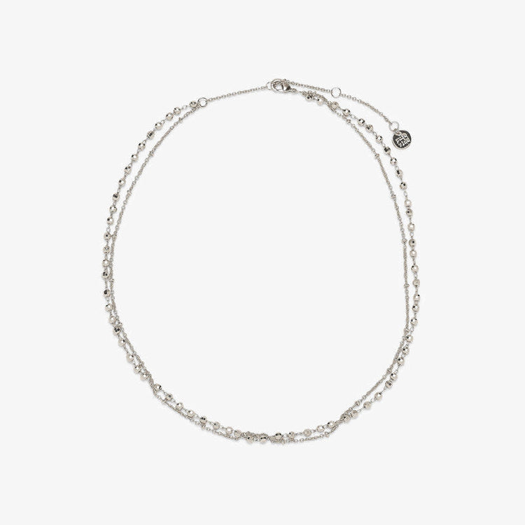 Silver Orbit choker necklace with rhodium plating featuring a ball chain and satellite pendant on a 14-inch length.