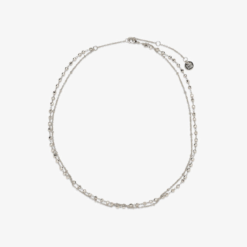 Silver Orbit choker necklace with rhodium plating featuring a ball chain and satellite pendant on a 14-inch length.