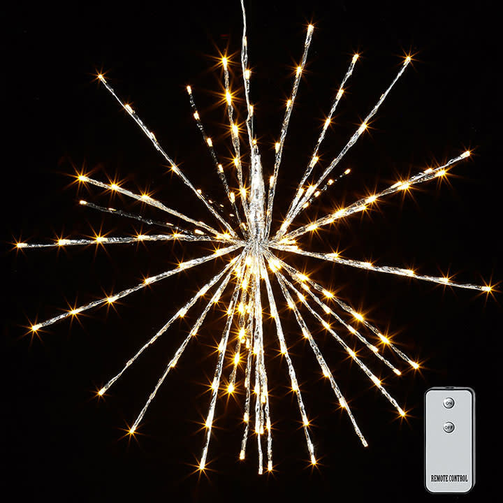 28" Silver Starburst with 180 Warm White Lights and Remote